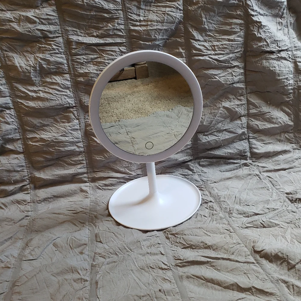 Circular White 120° LED Vanity Mirror Collapsible Untested